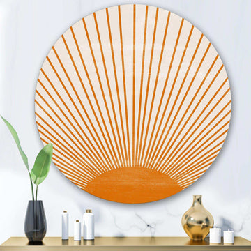 Orange Sun Print III - Geometric Metal Circle Wall Art